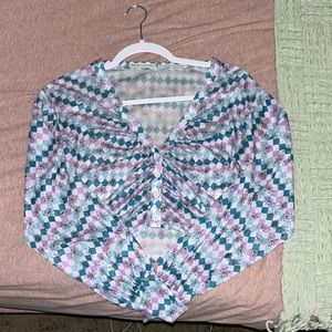 sheer button-up v-neck long-sleeve top